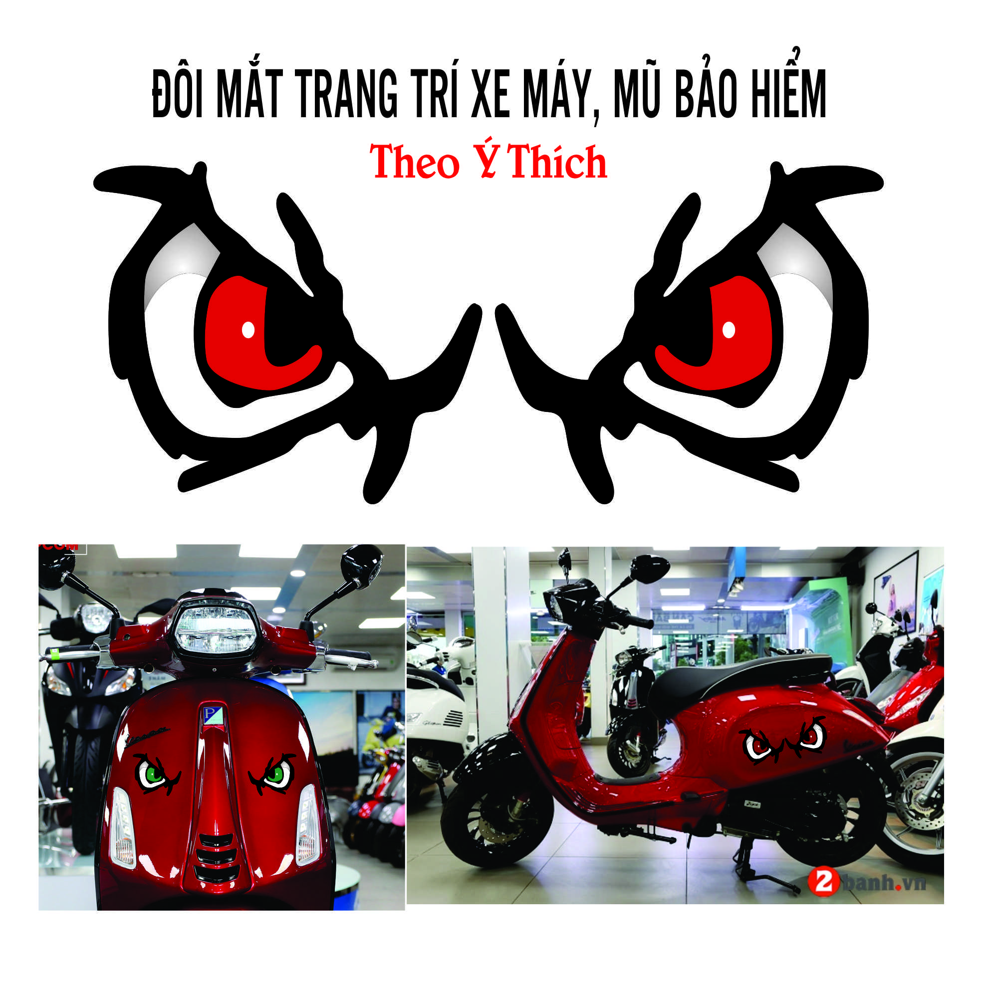 (Chọn màu) Decan đôi mắt trang trí xe máy, sticker đôi mắt kích thước nhỏ dán gương ô tô, xe máy, điện thoại, mũ bảo hiểm