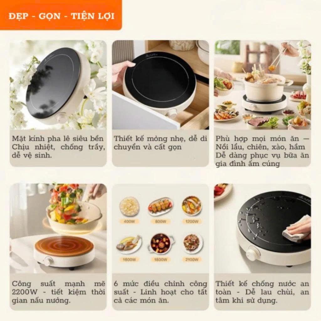 Bếp từ tròn cảm ứng đa năng MiSu, Bếp điện từ núm xoay điều chỉnh, công suất 2200W