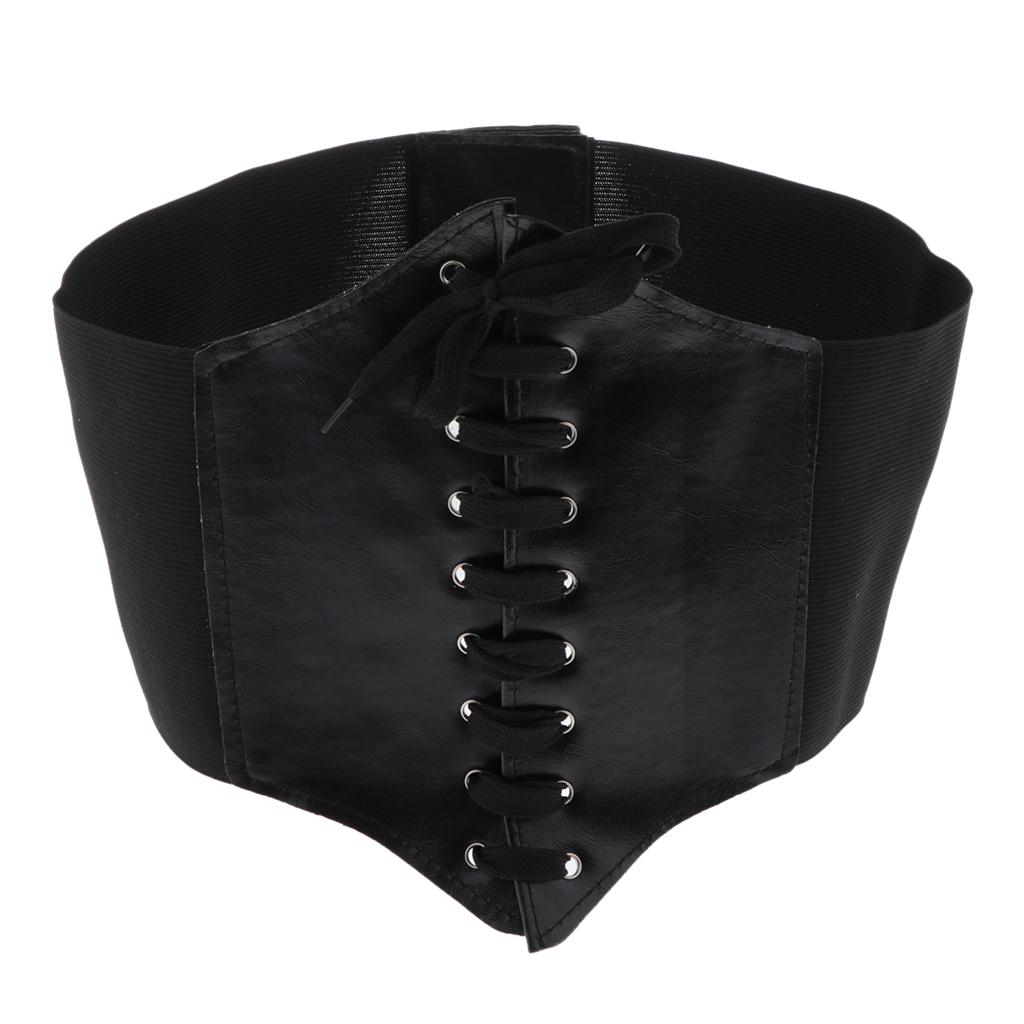 Women Elastic Stretch Waistband Wide Lace Up Slim Corset Waist Belt Cincher