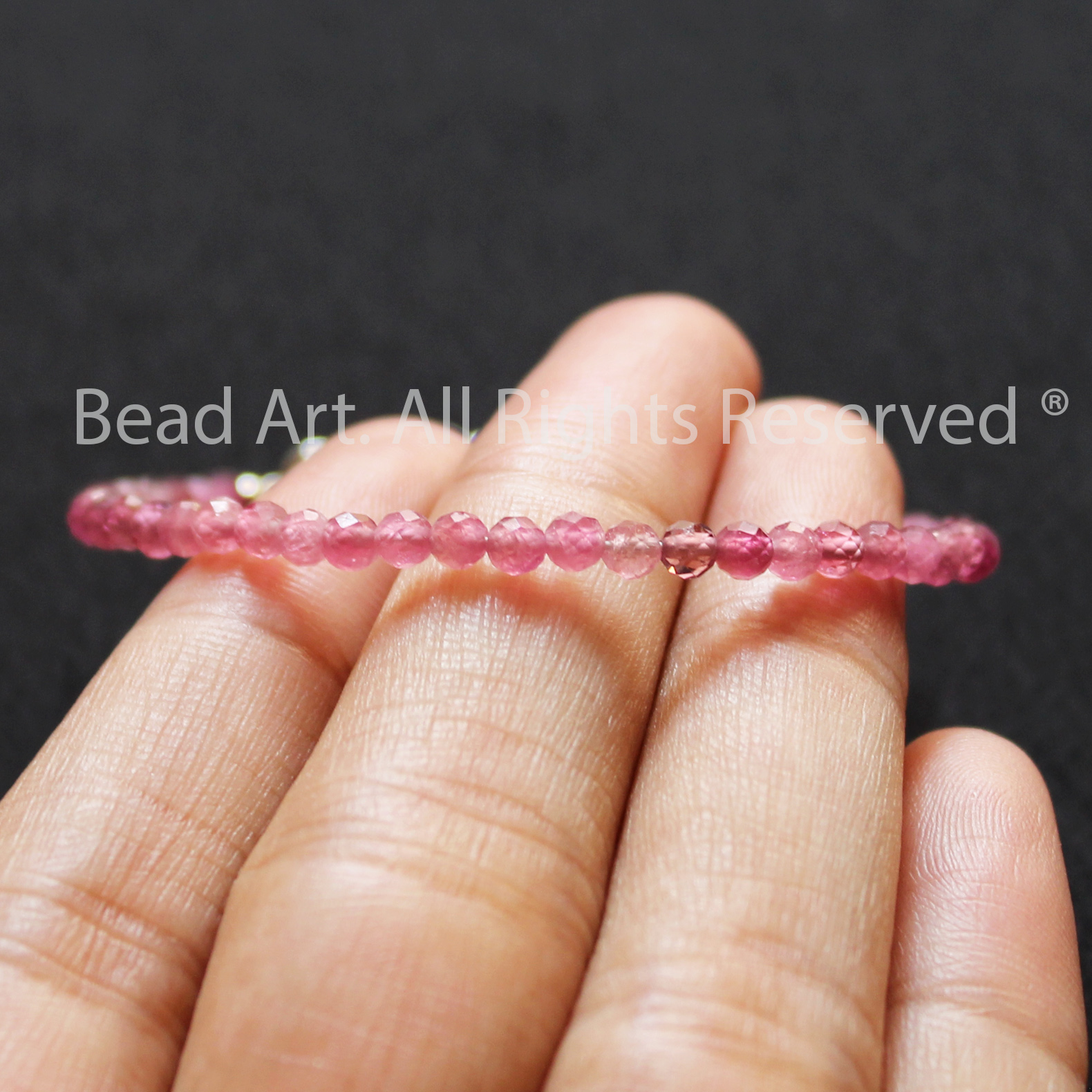 Vòng Tay 3MM Tourmaline Hồng Tự Nhiên Loại AAA Bạc 925, Mệnh Hoả, Thổ, Vòng Tay Phong Thuỷ, Lắc Tay - Bead Art