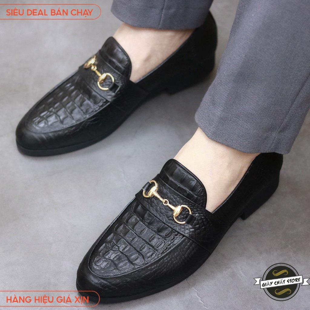 Giày Lười Nam Công Sở Dập Vân Cá Sấu, Đai Vàng Sang Trọng - Mã L180