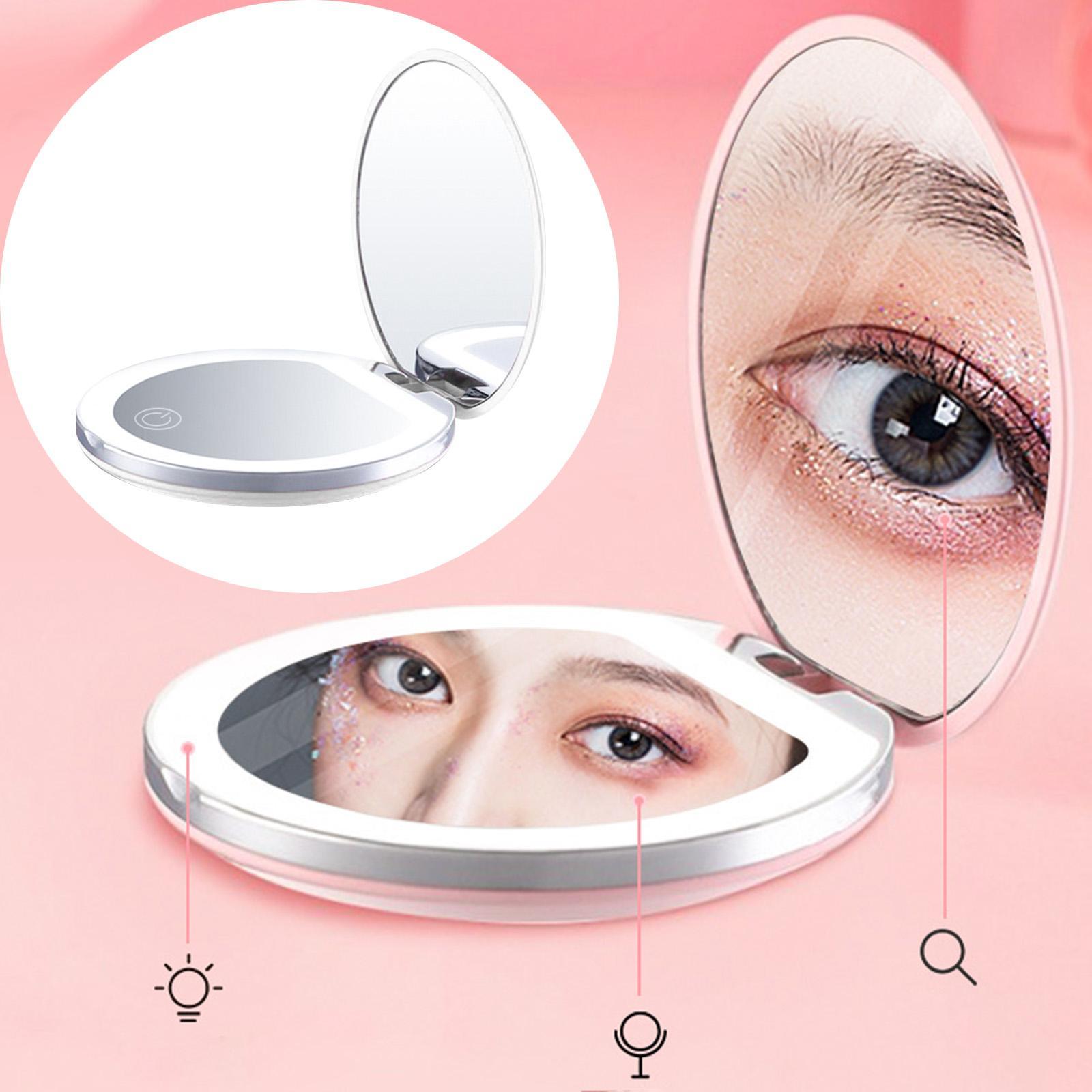 Makeup Mirror Compact Cosmetic Folding Portable Pocket With LED Lights Lamps