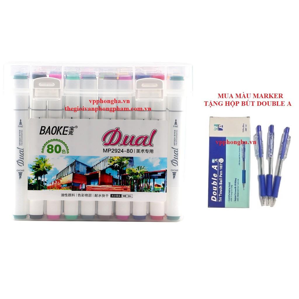 Bút màu Dual Marker 80 màu Baoke MP2924-80 (Tặng 1 hộp bút bi)