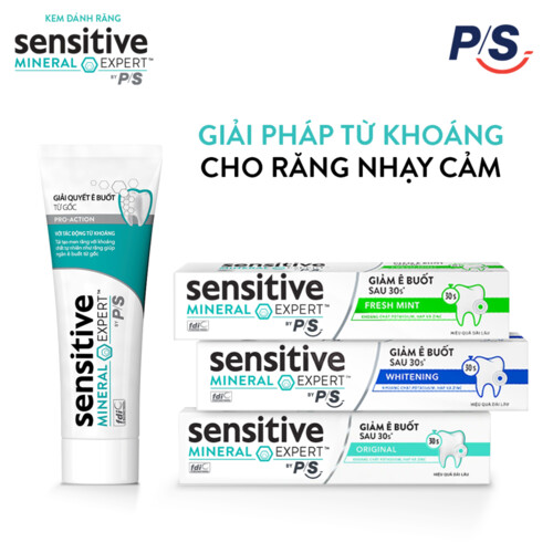 Bộ 3 Hộp Kem Đánh Răng P/S Giảm Ê Buốt Sau 30 Giây Sensitive Mineral Expert Original Với Tác Động Từ Khoáng 100G