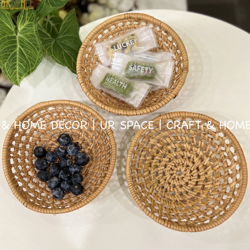 Rổ mây tròn URSPACE đựng bánh mứt Tết, trái cây, trang trí decor thân thiện môi trường/ ROUND RATTAN TRAY