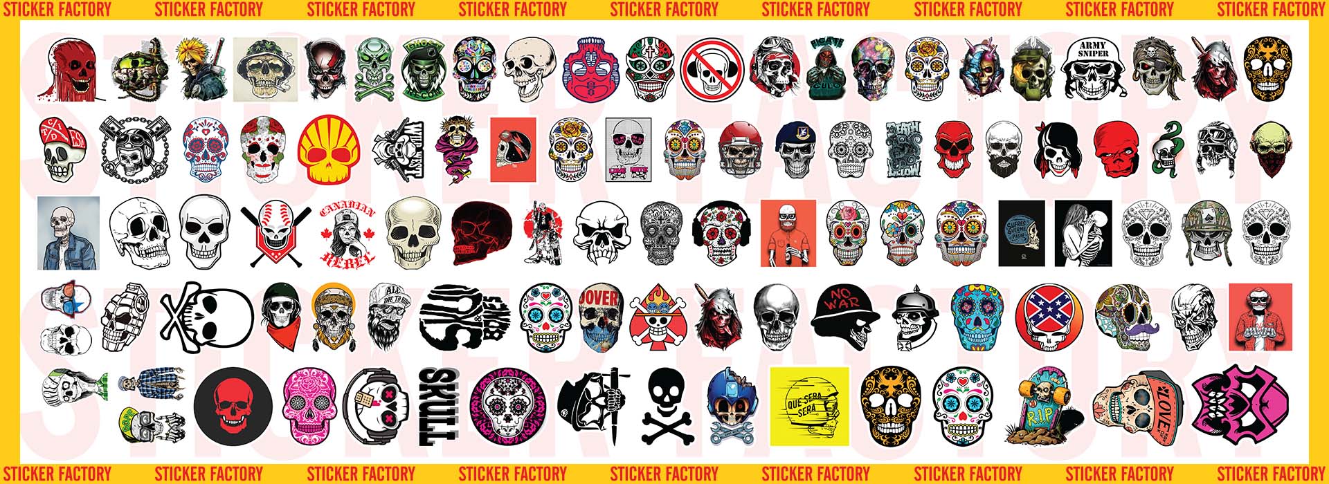 Skull - Set 100 sticker decal hình dán nón bảo hiểm, laptop, xe máy, ô tô - STICKER FACTORY