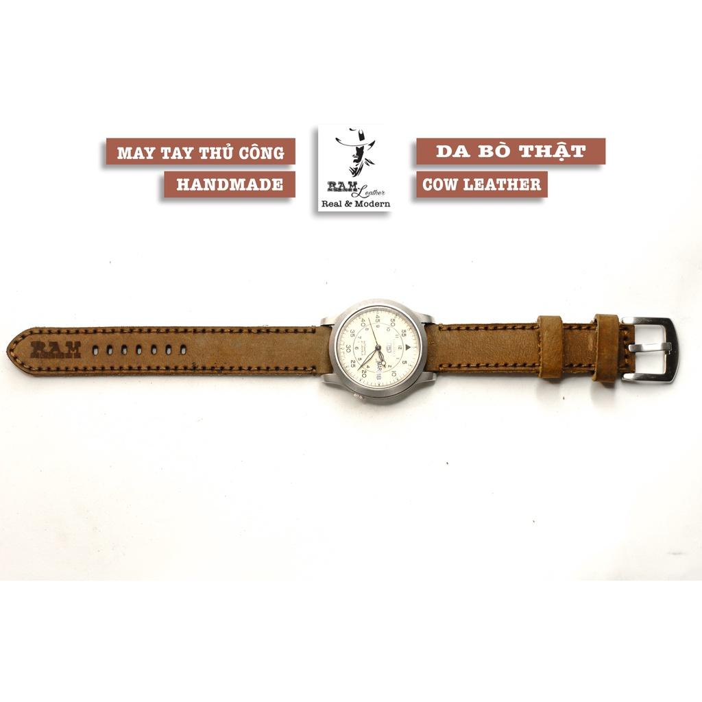 Dây đồng hồ da bò 18mm handmade bền chắc cao cấp RAM Leather - tặng khóa chốt và cây thay dây