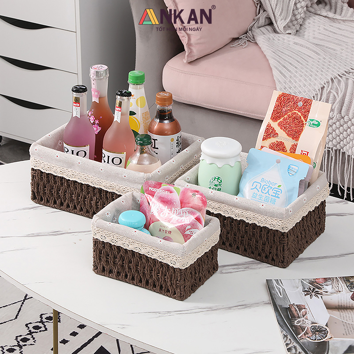Giỏ Mây Đựng Đồ, Giỏ Đựng Đồ Ăn Vặt ANKAN, Phù Hợp Các Phòng Spa, Khách Sạn Và Trang Trí Trong Nhà