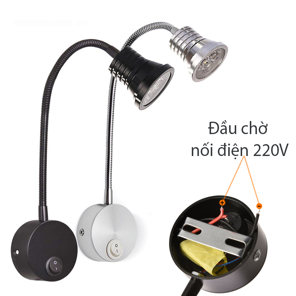 Đèn đọc sách đầu giường Led 3W-220V, Đèn rọi gắn tường 3 bóng siêu sáng soi tranh trang trí phòng ngủ, Phòng khách, Nhà hàng, Khách sạn, Showroom