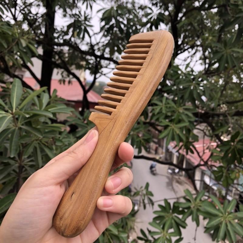 Lược gỗ tự nhiên răng thưa massage đầu giúp lưu thông máu Chải tóc xù, rối, xoăn/ chống tích điện - Chăm sóc tóc