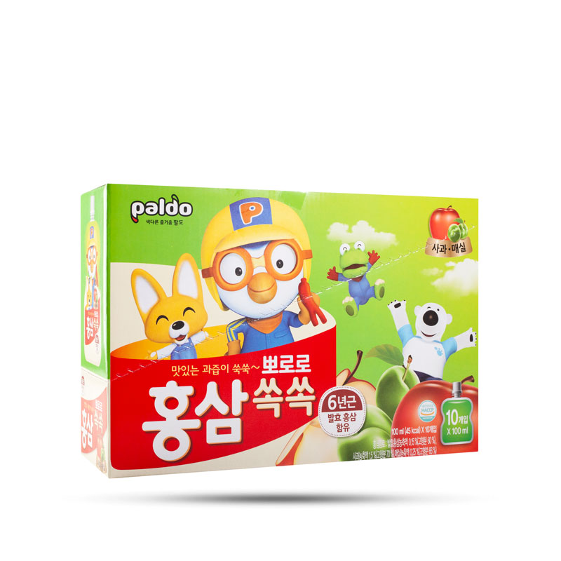 Thùng 40 Túi Nước Hồng Sâm Pororo Vị Táo Và Mơ 100ml