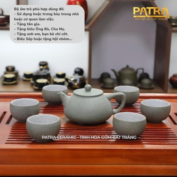 Bộ ấm chén uống trà cao cấp , bộ ấm trà Bát Tràng - hoàng sa thạch biểu tử dã