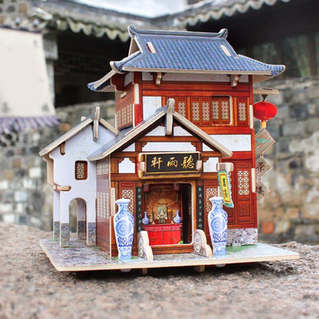 1/24 Wooden Dollhouse Miniature Chinese House with Furniture, DIY Dollhouse Assembly Kit, 1:24 Scale Creative Room