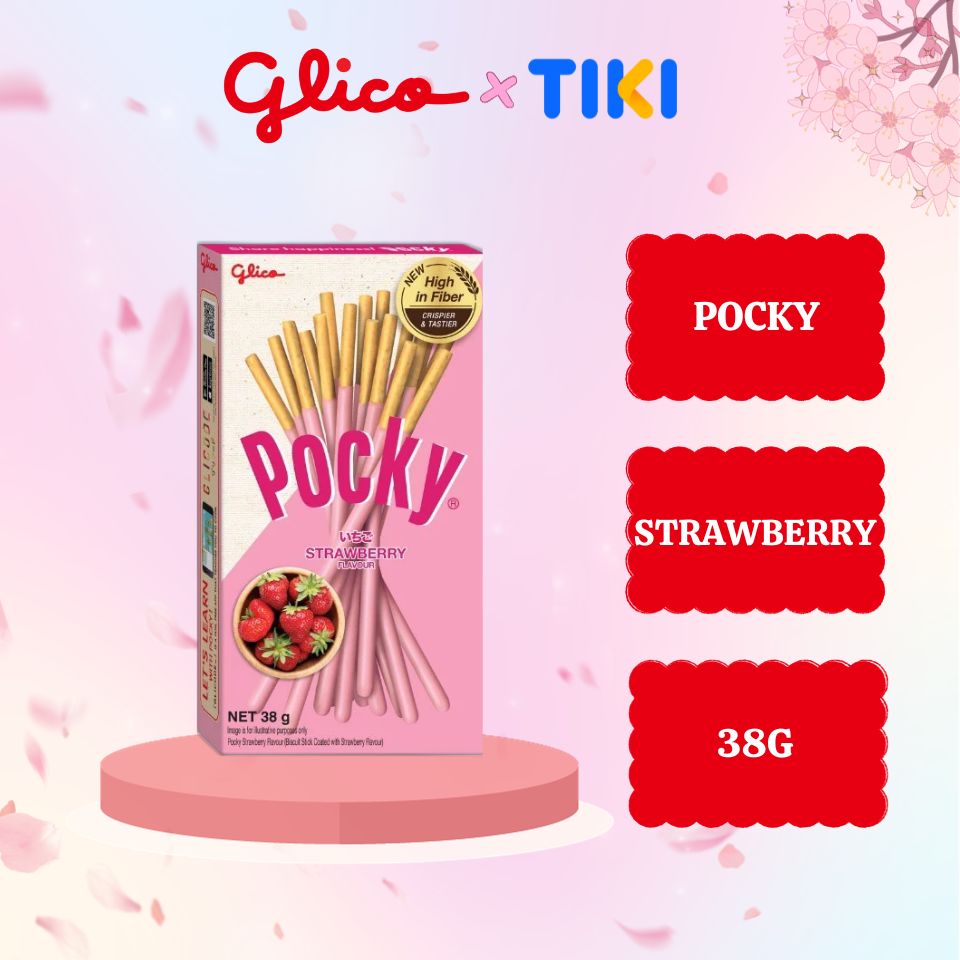 Bánh que phủ kem dâu GLICO Pocky Strawberry 38g - 1 hộp