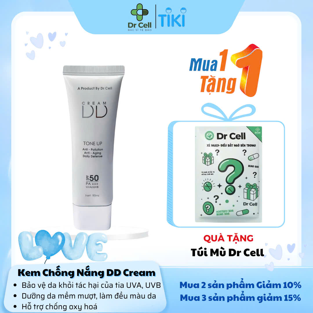 [TẶNG TÚI MÙ DR CELL] Kem Chống Nắng DD Cream DR CELL 50ml chống nắng bảo vệ da, dưỡng ẩm, che khuyết điểm ngăn ngừa sạm nám - Hàng Chính Hãng