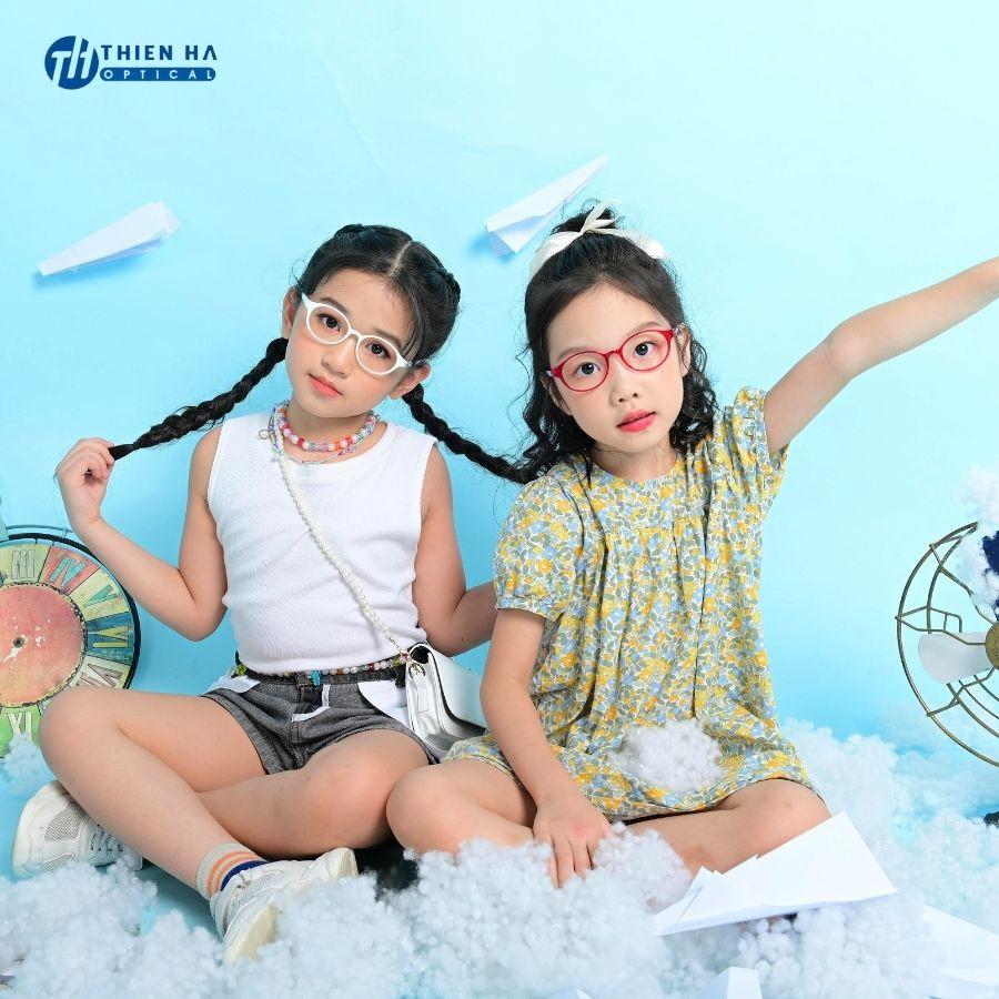Gọng kính trẻ em dáng tròn THIEN HA OPTICAL nhập khẩu Hàn Quốc nhựa dẻo nhẹ an toàn cho da nhiều màu cute DOUXDOUX D1006