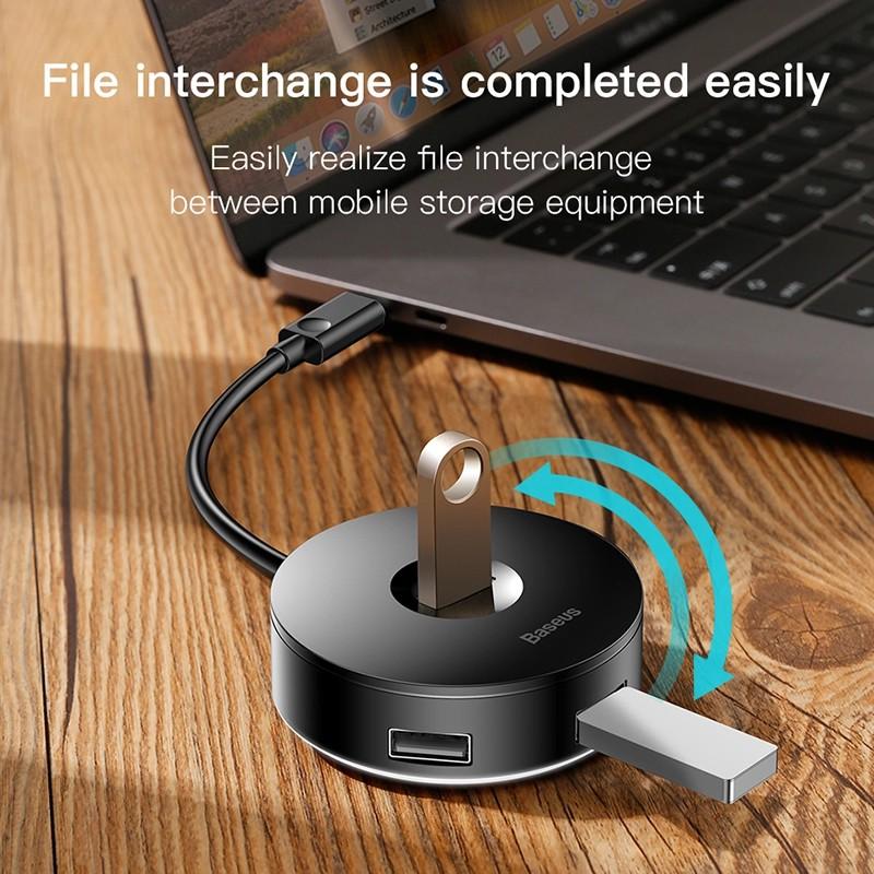 Hub chuyển cổng Type C to USB 3.0 có hỗ trợ ổ đĩa/ Hub cho Samsung/Oppo/Xiaomi- Hub Baseus Round Box 4 in 1- Hàng Chính Hãng