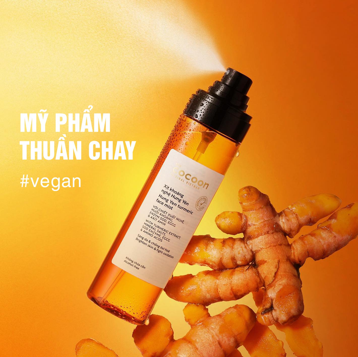 Xịt khoáng nghệ Hưng Yên Cocoon 130ml giúp sáng da và chống oxy hóa thuần chay
