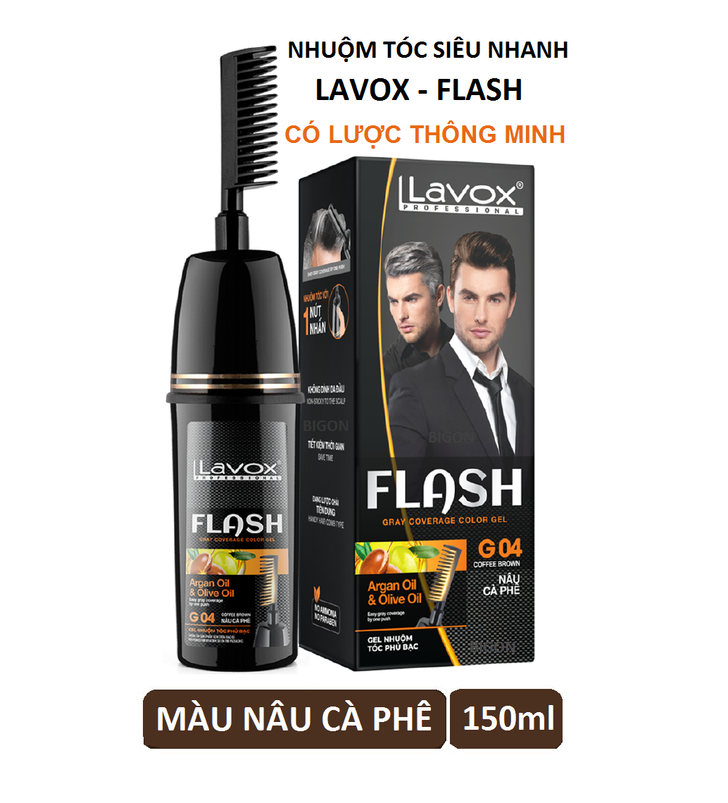 Dầu Gội Phủ Bạc LAVOX FLASH GRAY COVERAGE GEL Thảo Dược Thiên Nhiên - Gel Lược Nhuộm Phủ Bạc Màu Nâu Cà Phê - G4