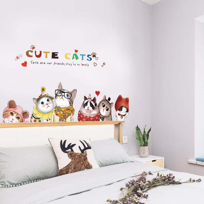 Decal dán tường trang trí - 6 CHÚ MÈO NGỘ NGHĨNH ĐÁNG YÊU CHO BÉ