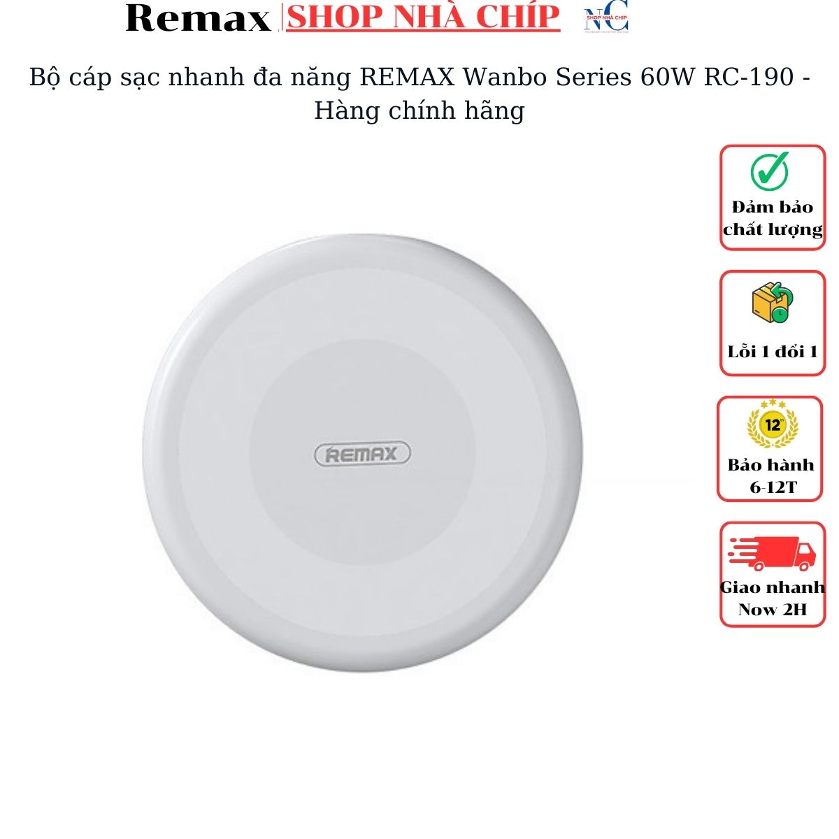 Bộ Cáp Sạc Nhanh Đa Năng Remax Wanbo Series 60W Rc - 190 - Hàng Chính Hãng - Trắng