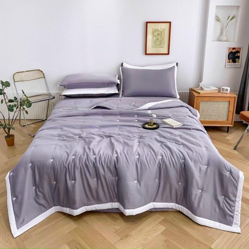 Set Chăn Ga Gối Lụa TenCel 60s Hàng Nhập Khẩu Cao Cấp 4 Món thêu tim Chăn Trần Sẵn Mền Mại Thoáng Khí