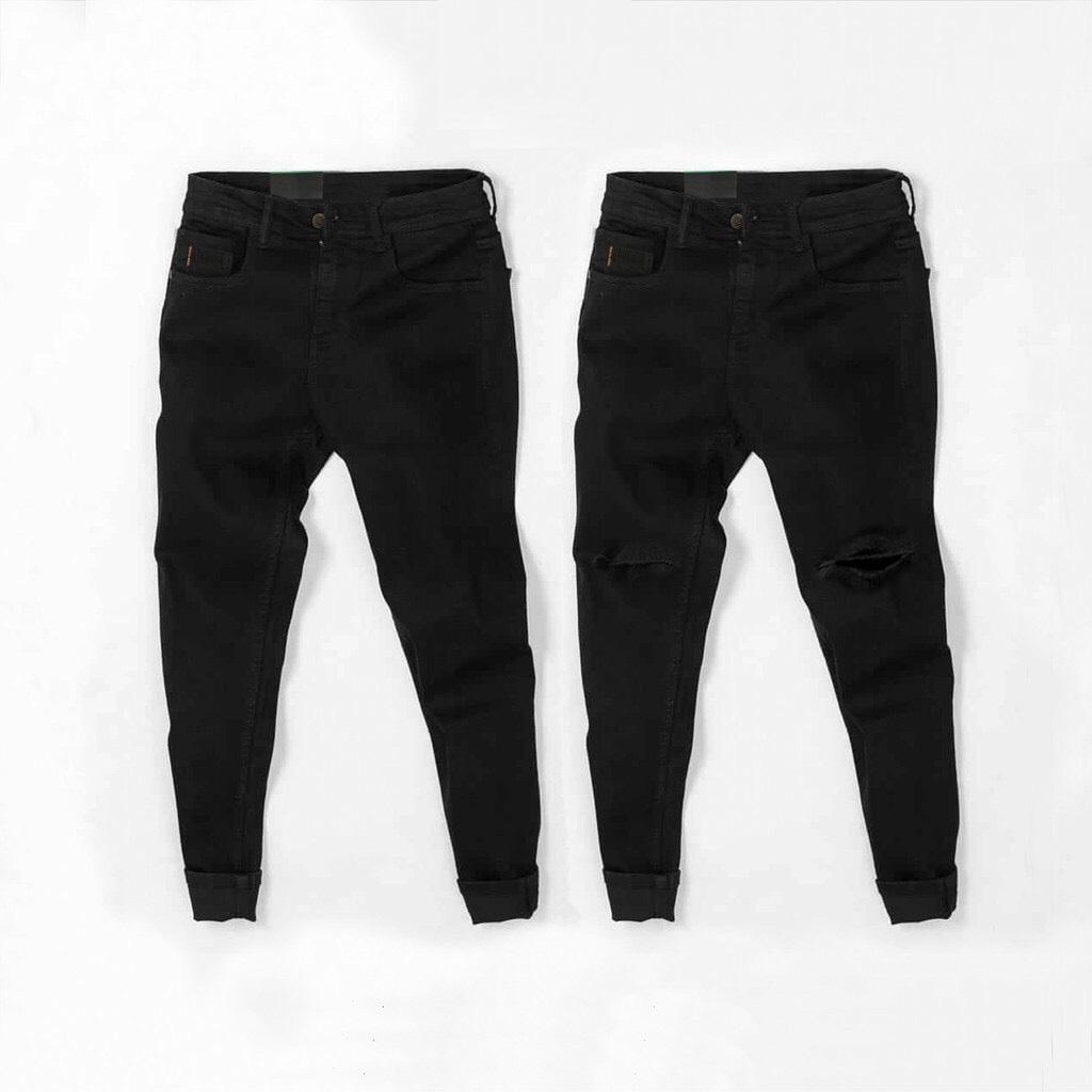 Quần jean nam đen trơn & rách vải jeans bò cotton duck cao cấp mềm mịn, co dãn - form slim fit