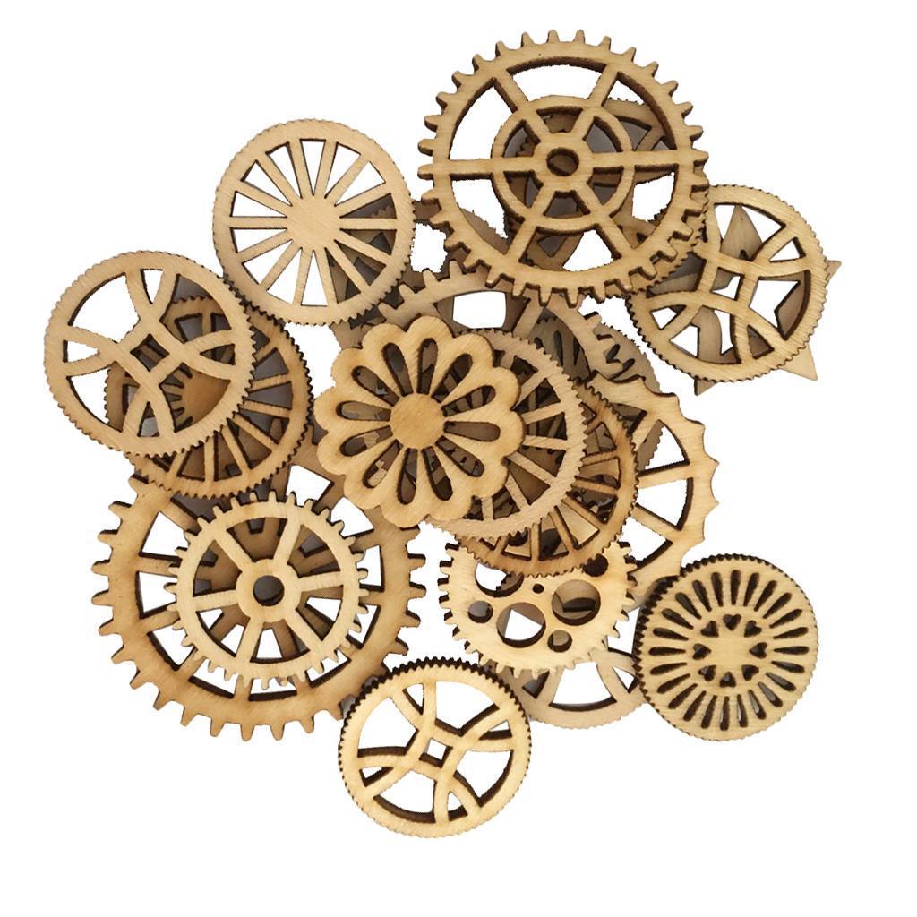 100pcs Mixed Unfinished Blank Wood Wooden Gear Embellishments for DIY Crafts