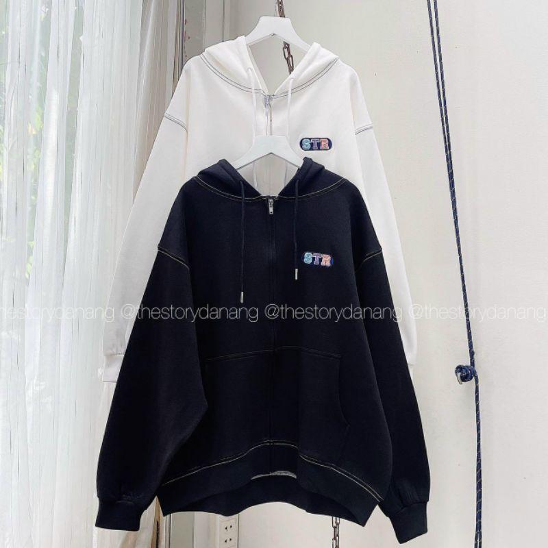 Áo Khoác Nỉ Bông Chống Nắng Thêu STR Hàn Quốc Nam NữFRESHIP RẺ ĐẸP, Áo Hoodie Kiểu Thun Tay Dài Unisex Couple Jackets