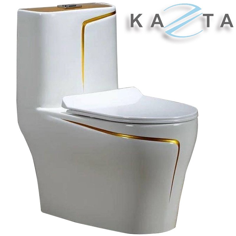 Combo Thiết Bị Nhà Tắm KAZTA KZ-CBT05: Bồn Cầu Liền Khối-Lavabo Liền Chân-Sen Tắm Đứng Chỉnh Nhiệt-Gương Khung Nhôm-Kệ Kính-Giá Treo Khăn Kèm Full Bộ Phụ Kiện Nhà Tắm