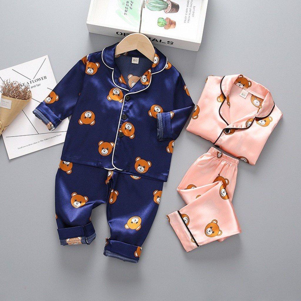 Quần Áo Trẻ Em In Hình Gấu Cute Bộ Đồ Ngủ Pijama Cho Bé Trai Bé Gái Dài Tay Thoáng Mát Size Từ 7-28kg SÂU SHOP