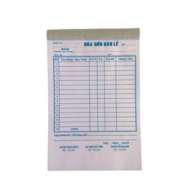 Combo 5 quyển Hóa đơn bán lẻ 2 liên cm 50 bộ có đế lót chống lem