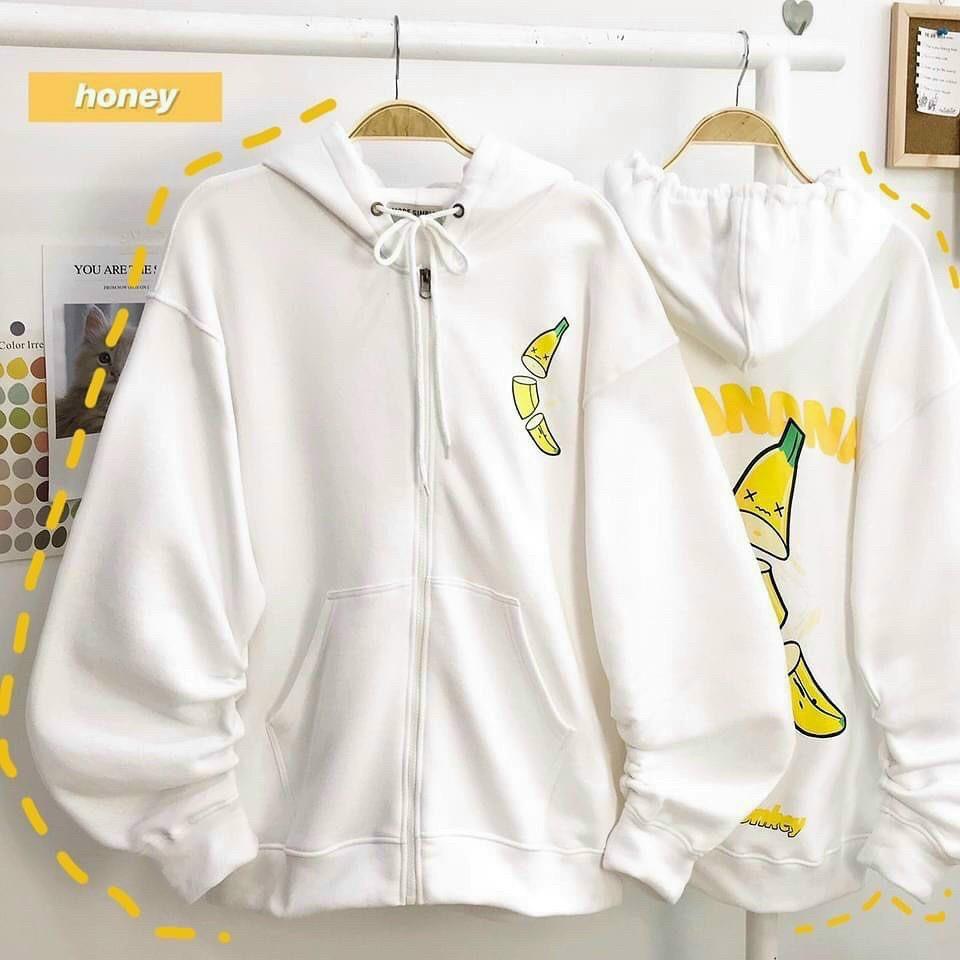 Hình ảnh ÁO HOODIE NAM NỮ VẢI NỈ POLY DÀY MỊN CHÉM QUẢ CHUỐI CÓ KHÓA KÉO Áo Khoác Nỉ Hoodie Zip Trắng Đen Nam Nữ Unisex-Jins Store