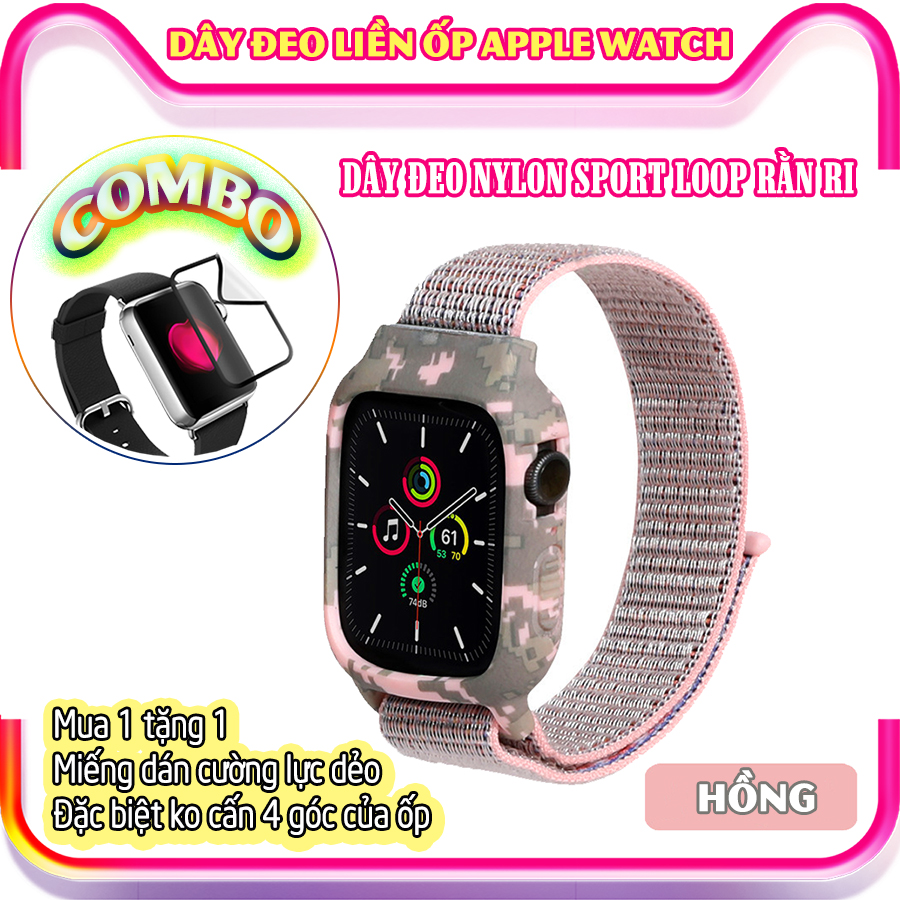 Dây Đeo liền ốp dành cho Apple Watch 7/6/5/4/3/2/1 size 38/40/41/42/44/45mm Sport Loop Nylon rằn ri - nhiều màu (tặng cường lực dẻo theo size)