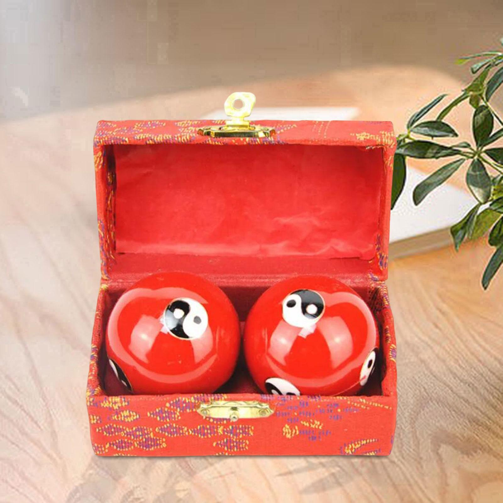 2 Pieces Hand Massage Balls Baoding Balls with Storage Box Durable Smooth Chinese Exercise Handballs for Children Middle Aged People Parents