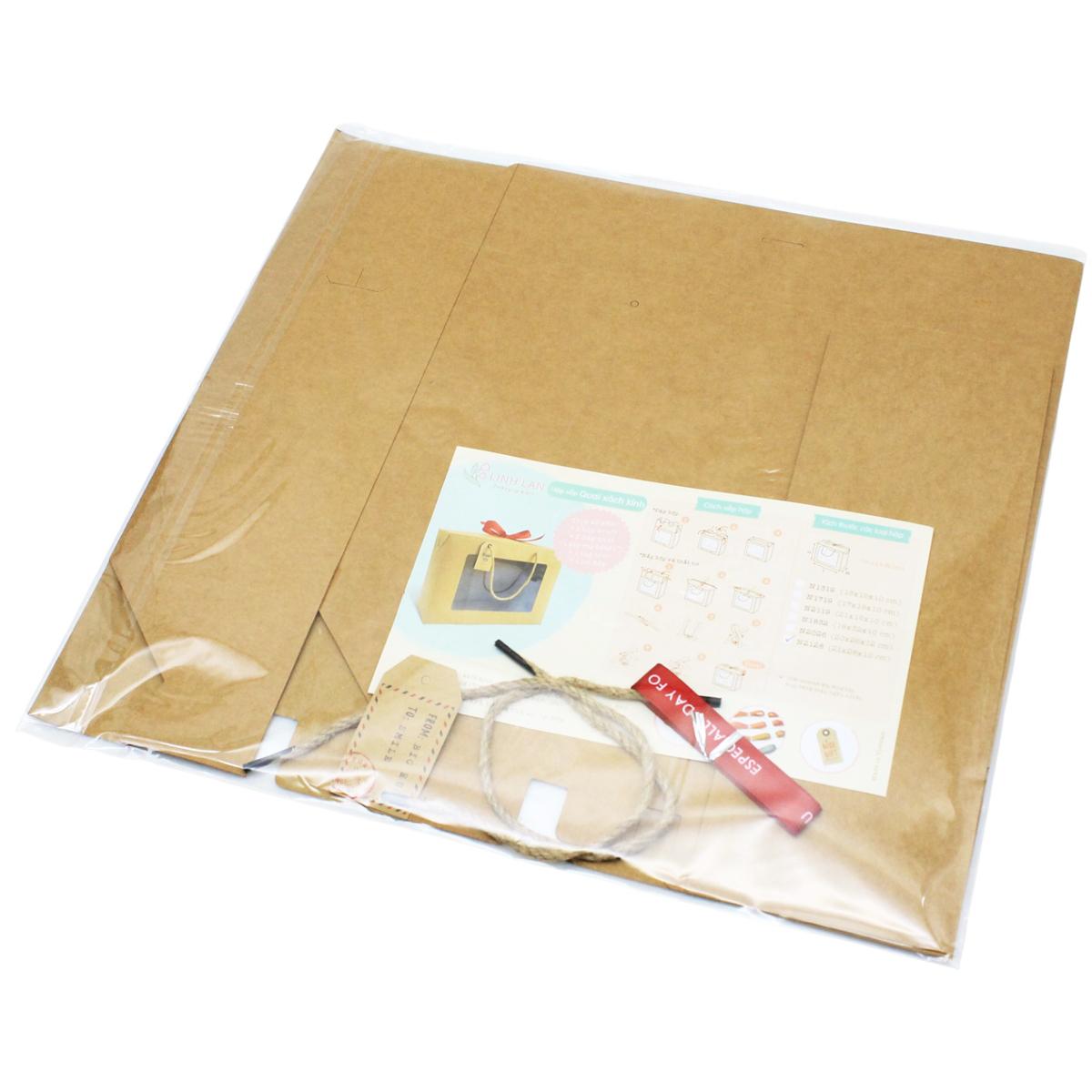 Hộp Xếp Kraft Quai Xách Kính - 28 x 21 x 10 cm - Linh Lan