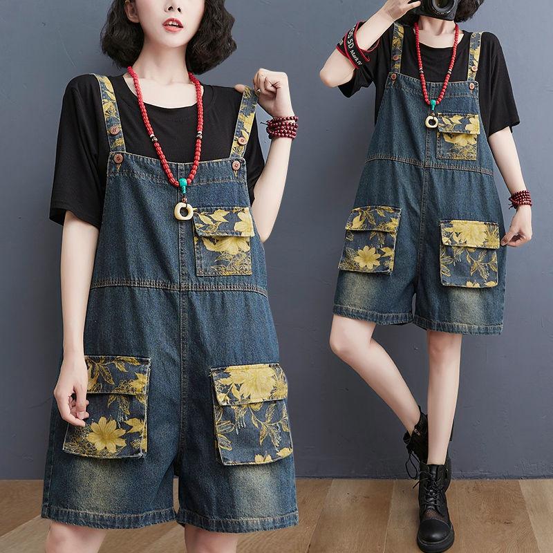Quần Yếm Ống Rộng Size Lớn Thời Trang Cho Nữ - Quần short Denim tổng thể 2-07 - M Khuyến nghị 90-110 kg