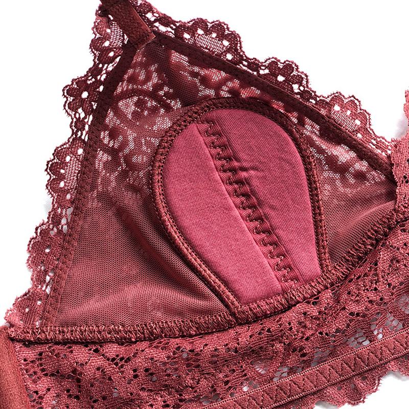 Gợi Cảm Pháp Ren Tam Giác Áo Cúp Ngực Và Quần Lót Bộ Mỏng Lót Không Dây Bralette Bộ Quần Lót U Hở Lưng Nữ Quần Lót Ren 2021 mới