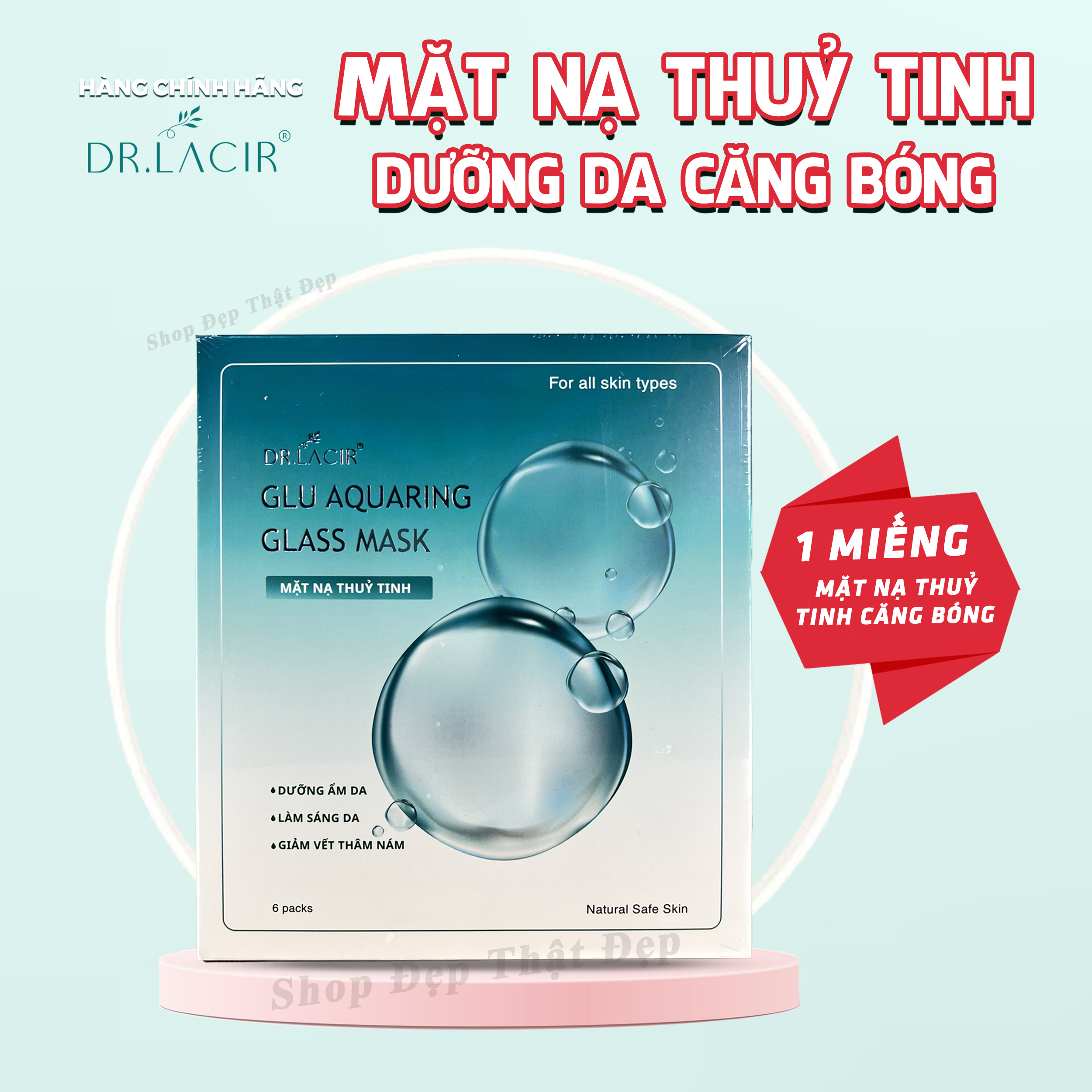 Mặt Nạ Thuỷ Tinh Glutathione Dr Lacir - Glu Aquaring Glass Mask: Dưỡng Ẩm Da, Làm Sáng Da, Giảm Vết Thâm Nám (miếng lẻ)