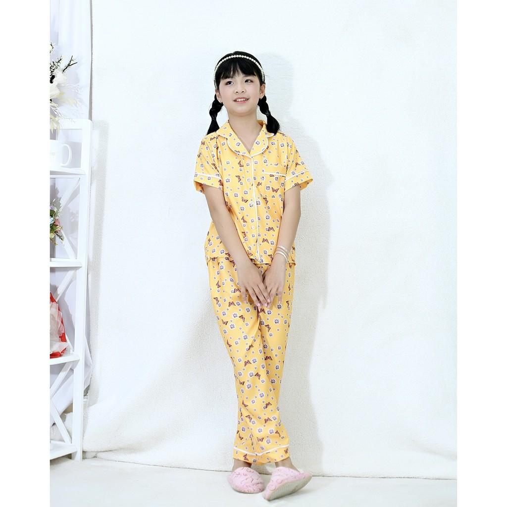 Pijama tay ngắn quần dài vải LỤA cao cấp mềm mịn cho bé size 14-42kg 238