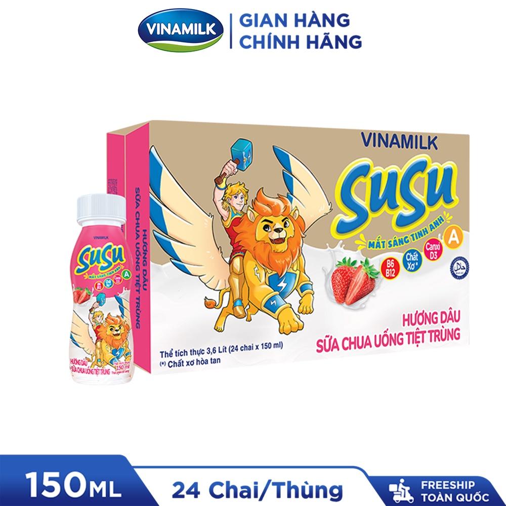 3 Thùng Sữa chua uống SuSu IQ Hương Dâu chai x 150ml - 24 chai/Thùng