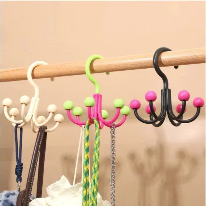 Set 3 Móc Treo Đồ 6 Chấu Bi Xoay 360° – Treo Quần Áo, Nội Y, Mũ, Túi Xách – Gắn Thanh Tủ, Tiết Kiệm Không Gian, 13x15cm - HÀNG CHÍNH HÃNG MINIIN