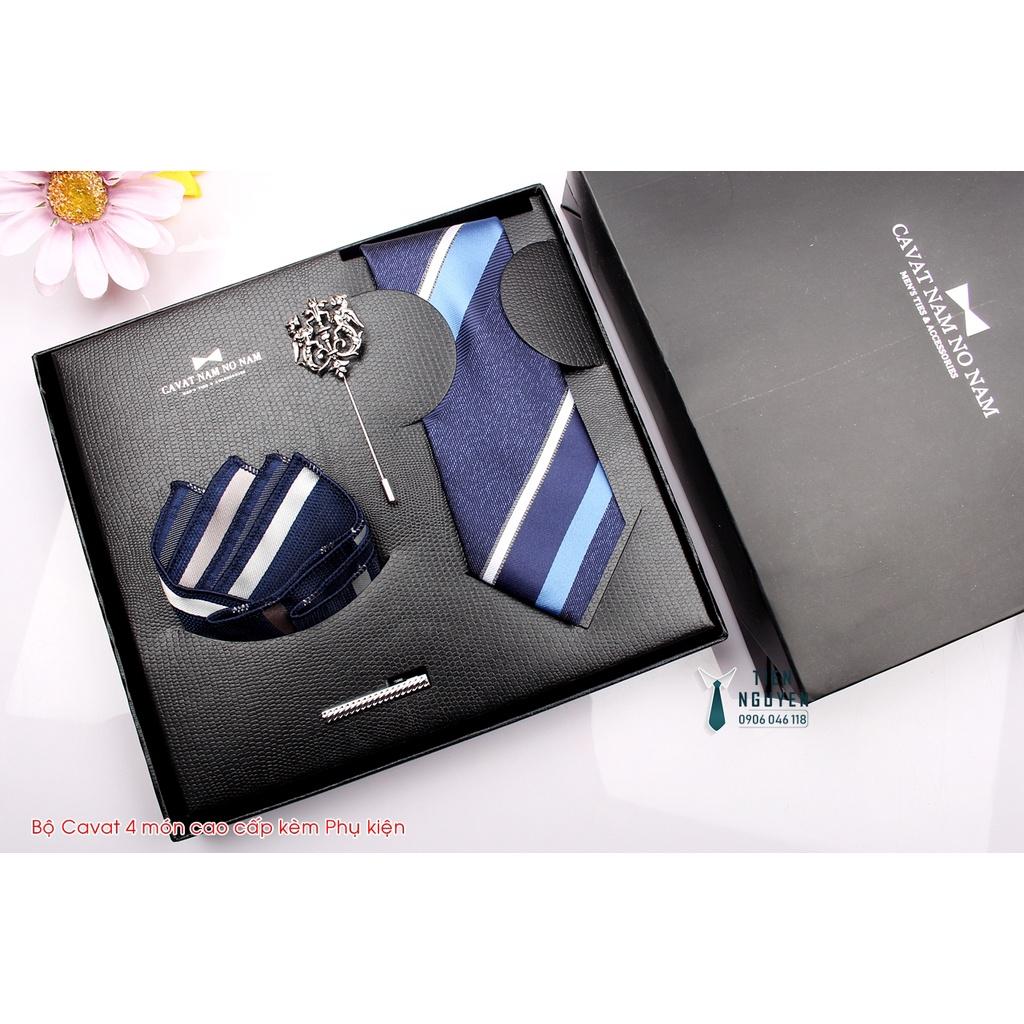 Cavat Bộ Cao Cấp Hàn Quốc 4 món Phụ Kiện - Full box kèm túi xách, xanh kẻ