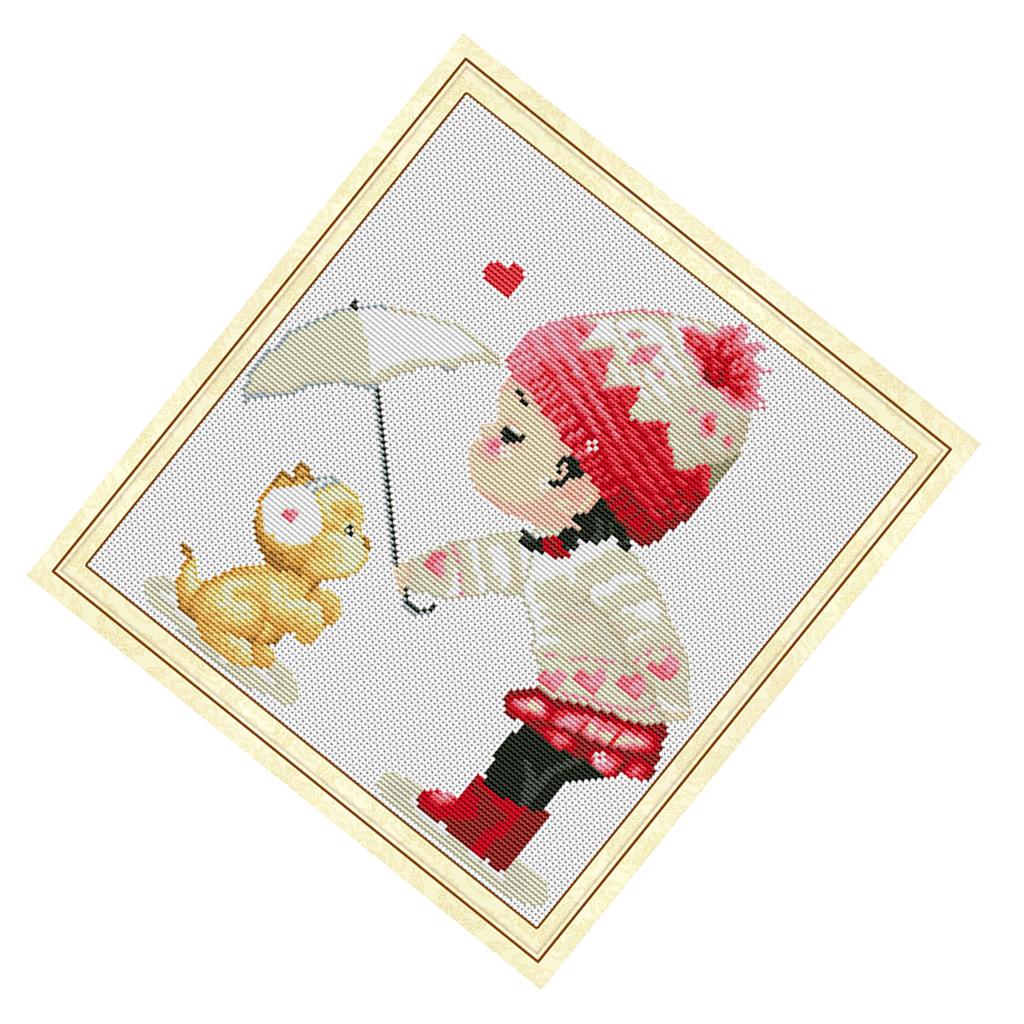 Stamped Cross Stitch Kits DIY Needlework Kits - Little Girl, 11CT, 38x37cm