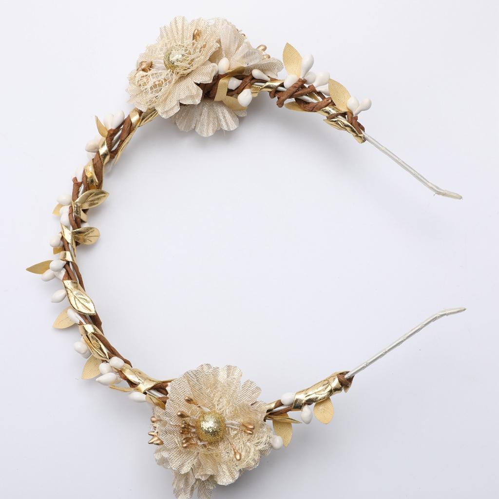 Women Beige Flower Girl Fairy Wedding Party Hair Headband Garland