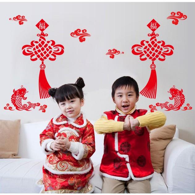 Decal trang trí tường Tết - 2 Dây rèm cá Hỷ chào