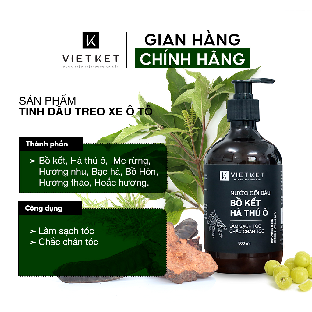 Nước gội đầu Bồ Kết Hà Thủ Ô VIETKET 500ml - Làm sạch tóc, chắc chân tóc