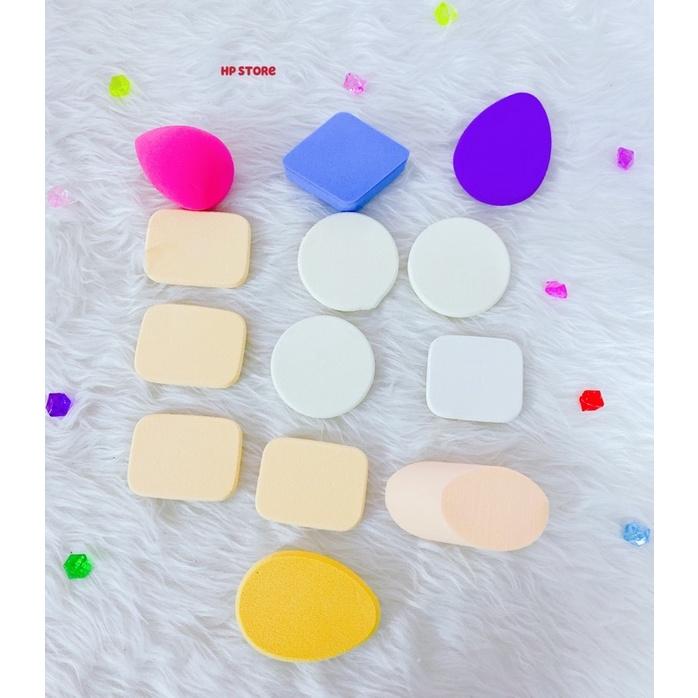 Bộ 13 Miếng Mút Trang Điểm BEAUTY POWDER PUFF Bông Mềm Dẻo Các Kiểu Nhiều Màu