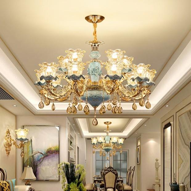 Đèn chùm KERLY pha lê 15 tay loại 1 phong cách hiện đại, sang trọng - kèm bóng LED chuyên dụng