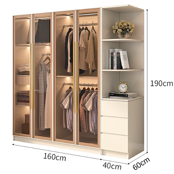 [ Miễn phí vận chuyển &amp; lắp đặt]  Tủ quần áo cánh kính Ohaha có kèm đèn led - TCK004